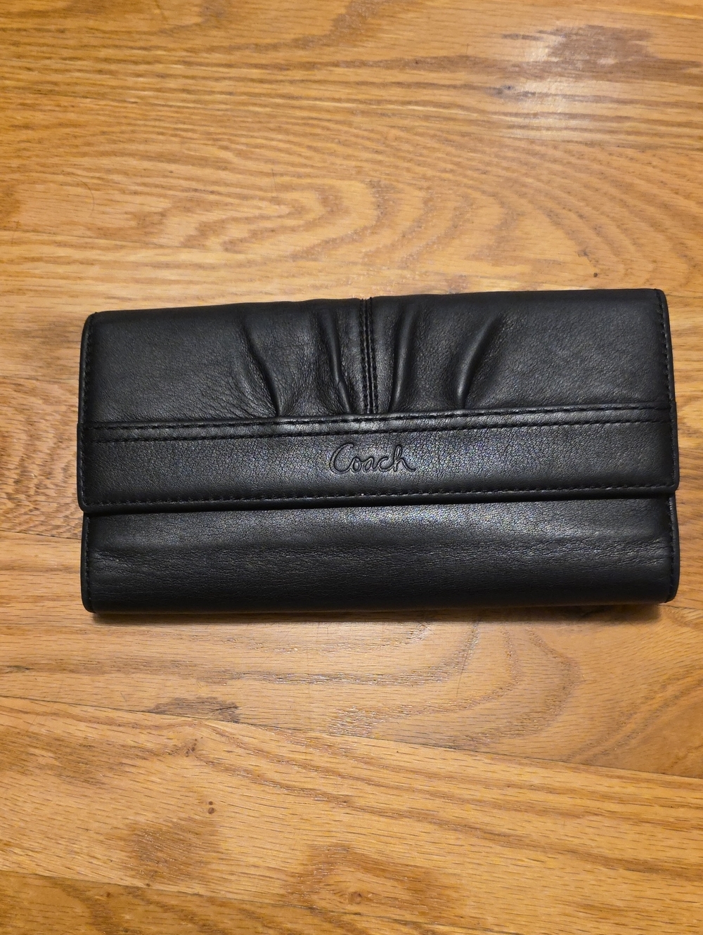 Coach Black Leather Fold Wallet with Subtle Logo